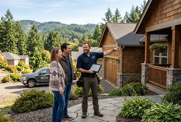 Contractor meeting homeowners for a free on-site estimate in Southern Oregon